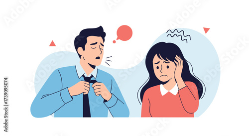 Illustration of two people feeling unwell and stressed about their health conditions.