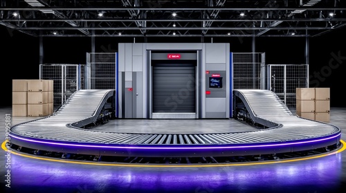 Automated warehouse system with conveyor belts and robotic storage solution efficient and futuristic