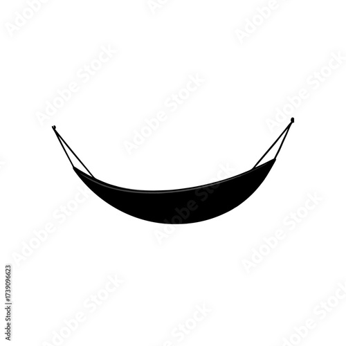 Illustration of a suspended black hammock on transparent background silhouette