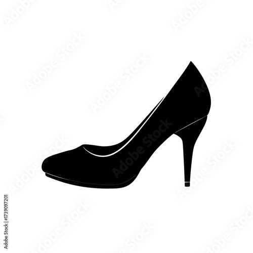 Silhouette of a black high heel shoe icon on transparent background