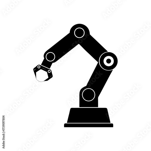 Illustration of a robotic arm in black on transparent background silhouette