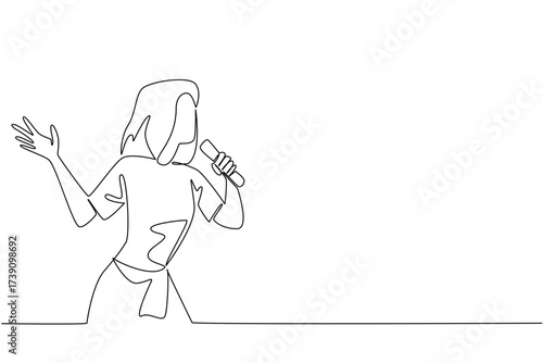 Single one line drawing a woman is singing. Being in the music industry. A hobby that should be able to generate a lot of profit. National Sing Out Day. Continuous line design graphic illustration