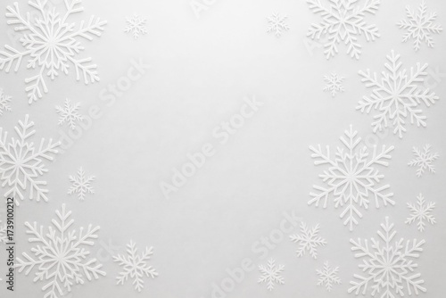 Elegant Christmas winter background with white snowflakes and copy space.