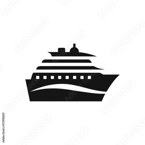 Simple silhouette of a cruise ship icon on transparent background
