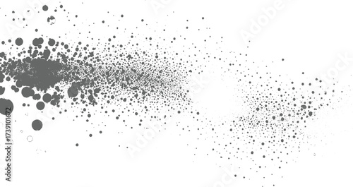 Dense gray circles scattered across white background dots sparse
