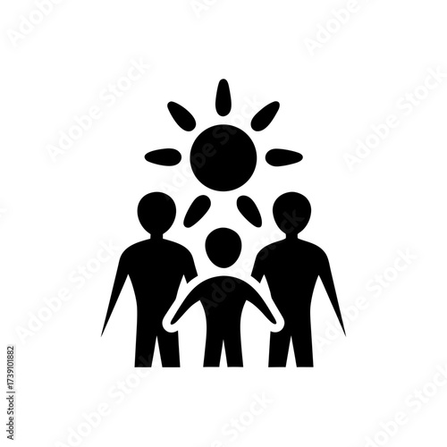 Family with child under shining sun icon on transparent background silhouette