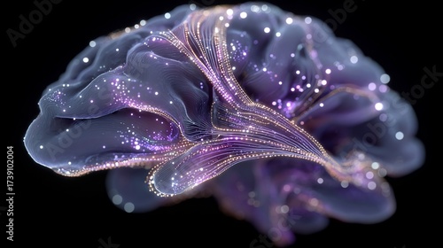 Detailed and artistic representation of the human brain showcasing intricate neural pathways and