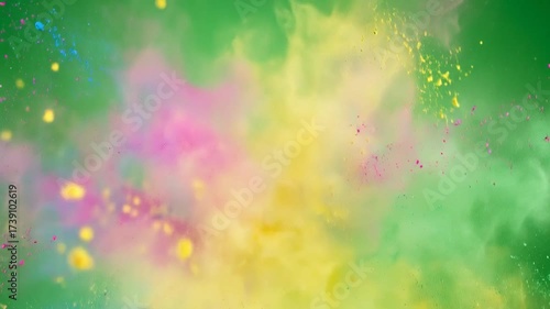 Explosion of vibrant colorful powder against green screen, dynamic motion
