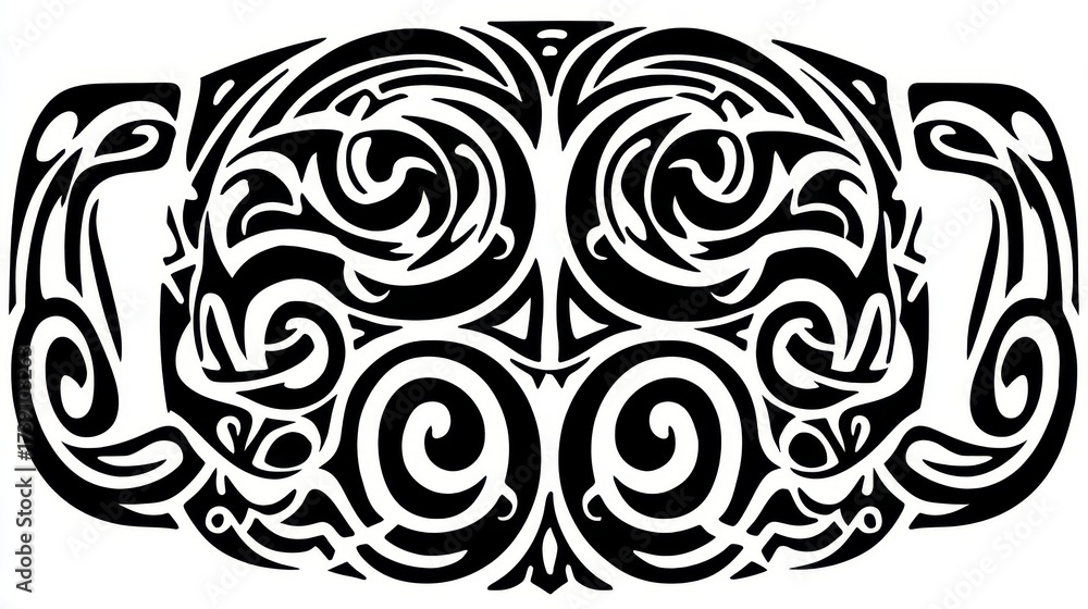 Fototapeta premium Intricate Black and White Tribal Design with Swirls and Curves for Decorative and Artistic Use