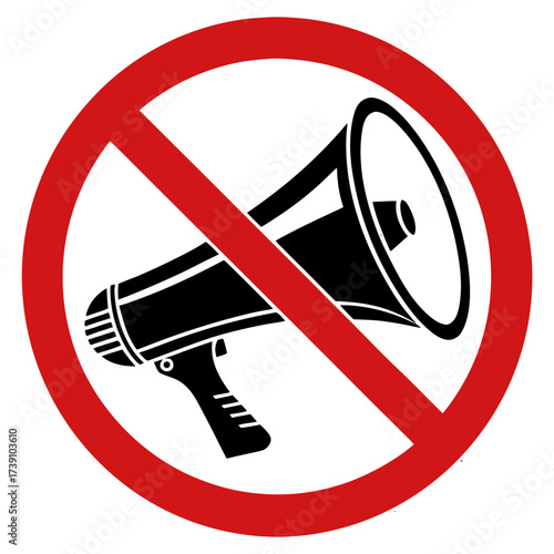 No Loud Noise or Public Speaking Sign with Megaphone Forbidden Symbol Isolated on Transparent Background