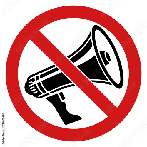 No Loud Noise or Public Speaking Sign with Megaphone Forbidden Symbol Isolated on Transparent Background