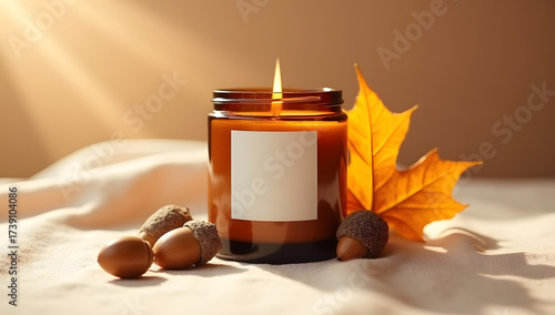 Luxury stock autumn still life with cozy decor accents, styled with warm daylight, neutral backdrops, premium textures and ample negative space. AI-Generated!
