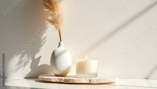 Luxury stock autumn still life with cozy decor accents, styled with warm daylight, neutral backdrops, premium textures and ample negative space. AI-Generated!