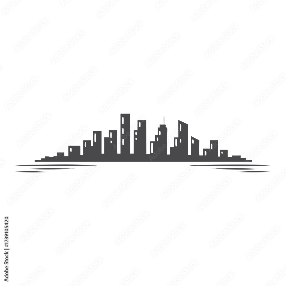 Obraz premium Cityscape silhouette presents abstract dark buildings with an interesting perspective view against a plain background