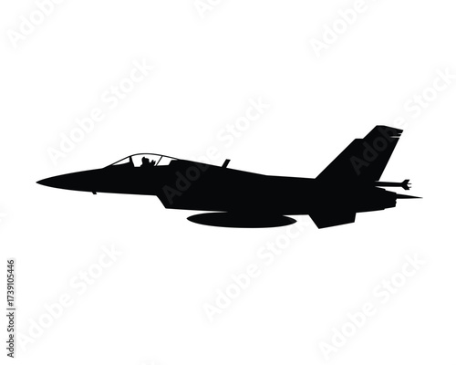 Black silhouette of a modern military aircraft in flight vector