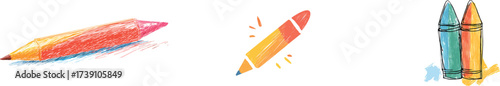 The concept of back to school is illustrated using a continuous one-line drawing of school supplies such as crayons and a chalk pencil in a modern minimalist style