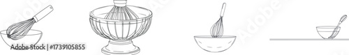 Modern and simple illustration of whipped cream in a bowl, rendered in a continuous line art technique