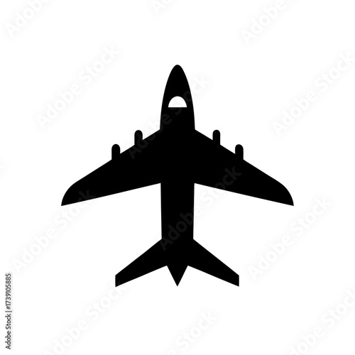 Silhouette of a passenger airplane flying on transparent background