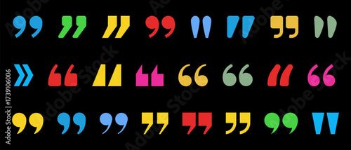 Quotation marks punctuation symbols icons, inverted comma, double and single text quotes, speech marks, typography quote, grammar and editorial conversation elements. Vector isolated sign set