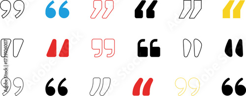 Quotation marks punctuation symbols icons, inverted comma, double and single text quotes, speech marks, typography quote, grammar and editorial conversation elements. Vector isolated sign set