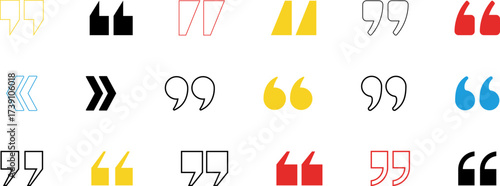 Quotation marks punctuation symbols icons, inverted comma, double and single text quotes, speech marks, typography quote, grammar and editorial conversation elements. Vector isolated sign set