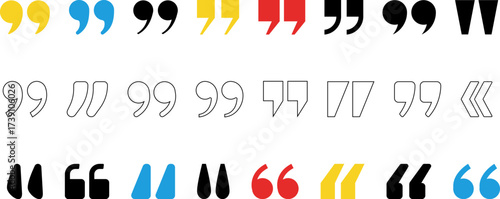 Quotation marks punctuation symbols icons, inverted comma, double and single text quotes, speech marks, typography quote, grammar and editorial conversation elements. Vector isolated sign set
