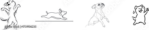 In a modern and isolated style, a dog is illustrated in a single line silhouette on a white background, as a continuous line drawing, ideal for a small pet tattoo or a print design on clothes