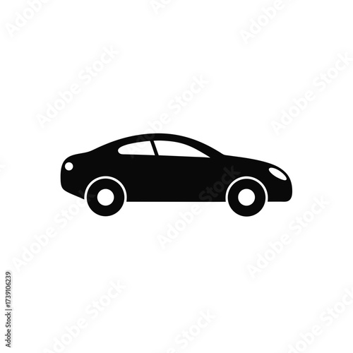 Silhouette illustration of a black car on transparent background