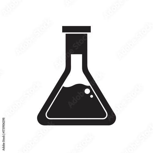 Black silhouette of a liquid filled flask on transparent background