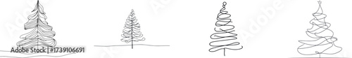 Christmas tree in modern illustration style drawn using only one line isolated