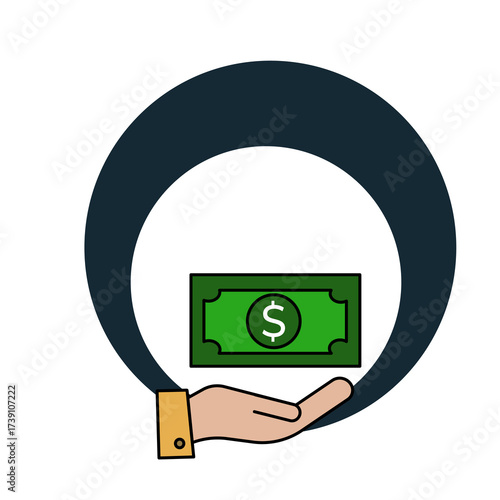 hand holding a green money dollar sign 