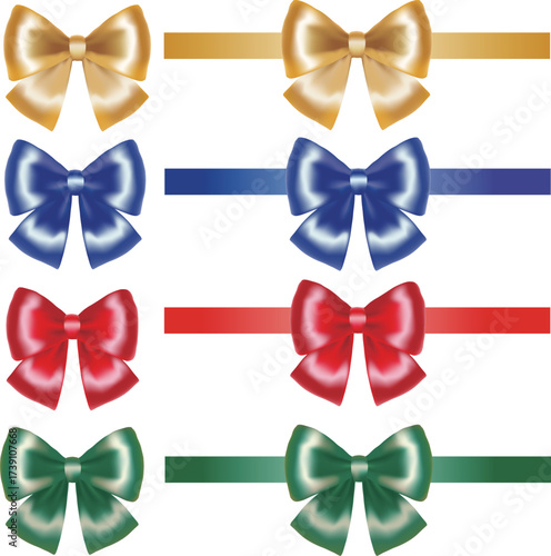 Glossy Satin Ribbon Bow Set (Gold, Blue, Red, Green) for Gifts