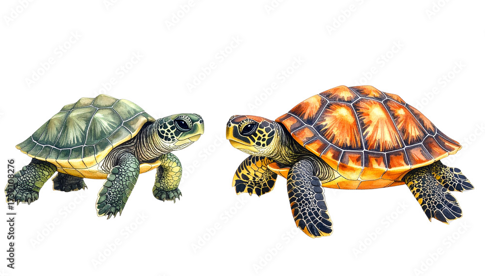 Fototapeta premium Creative turtle pack highlighting sea and freshwater varieties, isolated on transparent background