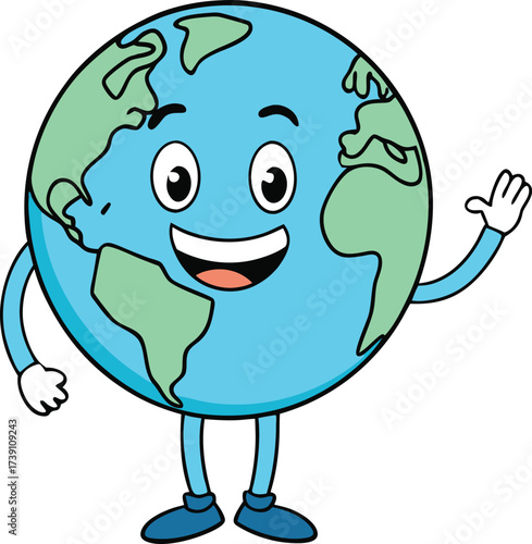 Cute Smiling Earth Globe Character Holding Vector Illustration