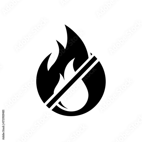 No fire forbidden symbol in black and white on transparent background silhouette
