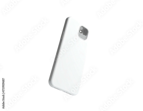 White smartphone mock-up with camera bump, floating on black background