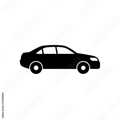 Silhouette of a sedan car in black color on transparent background
