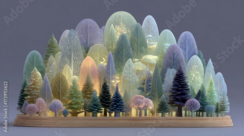 Enchanting miniature forest with pastel hues and delicate details creates a whimsical scene