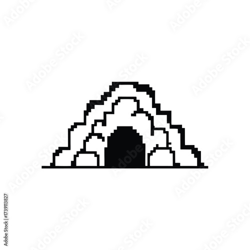 Silhouette of a dark grey cave entrance evokes mystery and natural geological formations