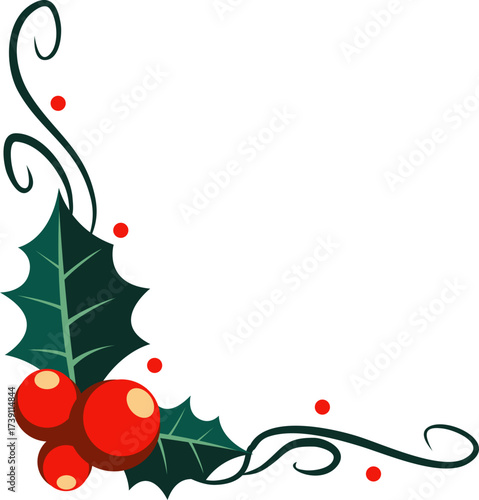 Christmas Holly Berry Corner Illustration