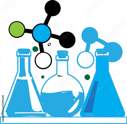 Chemistry science lab equipment and molecular structure for scientific research and education