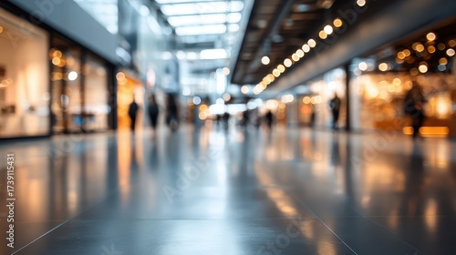 Wallpaper Mural People walking through a modern shopping mall corridor, blurred for abstract effect, reflecting the vibrant commercial environment and dynamic retail experience with bokeh lights Torontodigital.ca