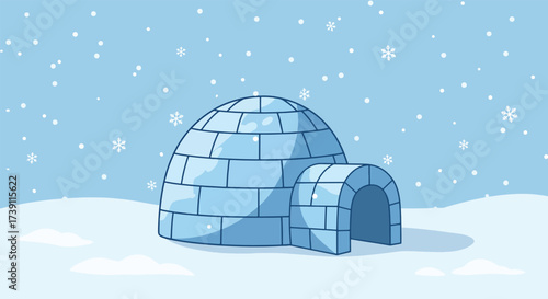 Cartoon Igloo Dwelling in a Snowy Winter Landscape.