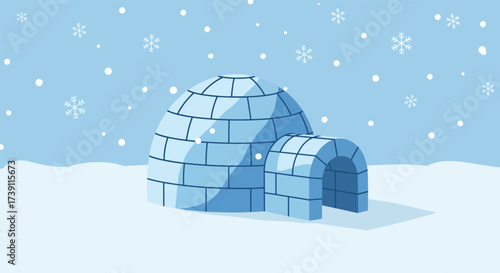 Cartoon Igloo Dwelling in Snowy Arctic Landscape.