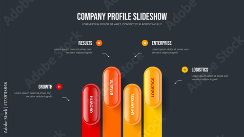 Sales Campaign 4 Step Diagram Frame Design. Modern Plan Slideshow Template Vector Illustration. Marketing Briefing Four Element Infographic Slide Layout.
