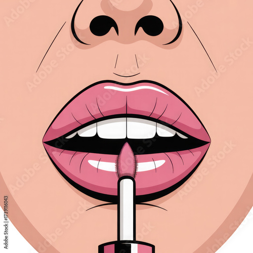 3d rendered illustration of lips applying lip gloss isolated on transparent background