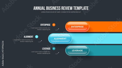 Advertising Review 3 Option Infographic Presentation Template. Market Proposal Slideshow Design Vector Illustration. Enterprise Launch Three Element Diagram Frame Layout.