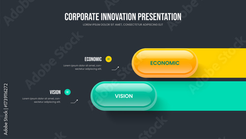 Project Proposal Frame Template Vector Illustration. Investor Analysis 2 Step Diagram Presentation Layout. Modern Overview Two Element Infographic Slideshow Design.