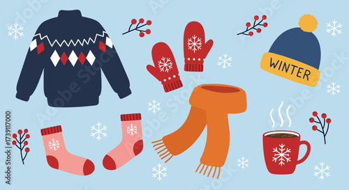 Cozy Winter Clothing and Hot Drink Ensemble for Cold Weather.