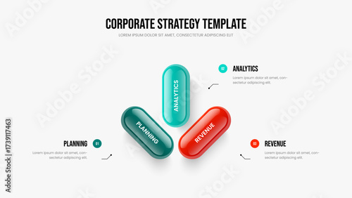 Visual Analysis Frame Template Vector Illustration. Professional Briefing 3 Step Infographic Slideshow Layout. Marketing Plan Three Option Diagram Slide Design.